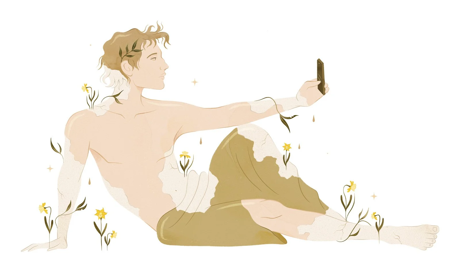 Anna Payan illustration for Sapiens Magazine, about Narciso