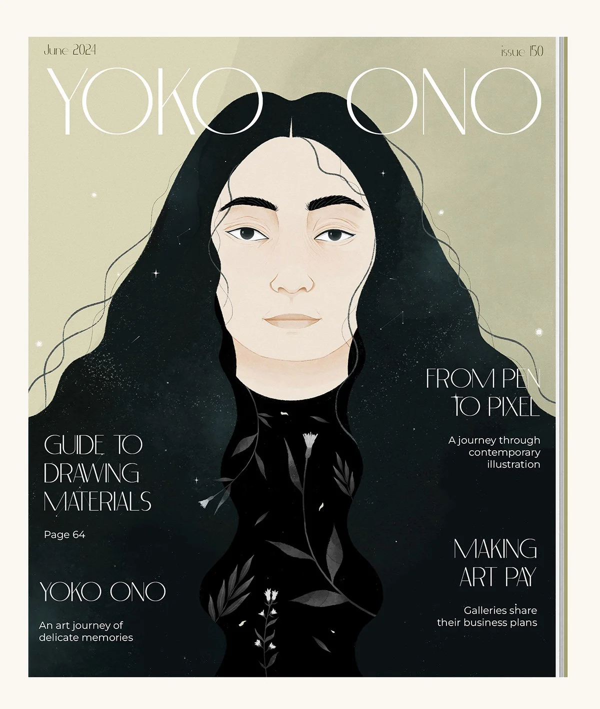 Portrait of Yoko Ono, editorial illustration by Anna Payan 