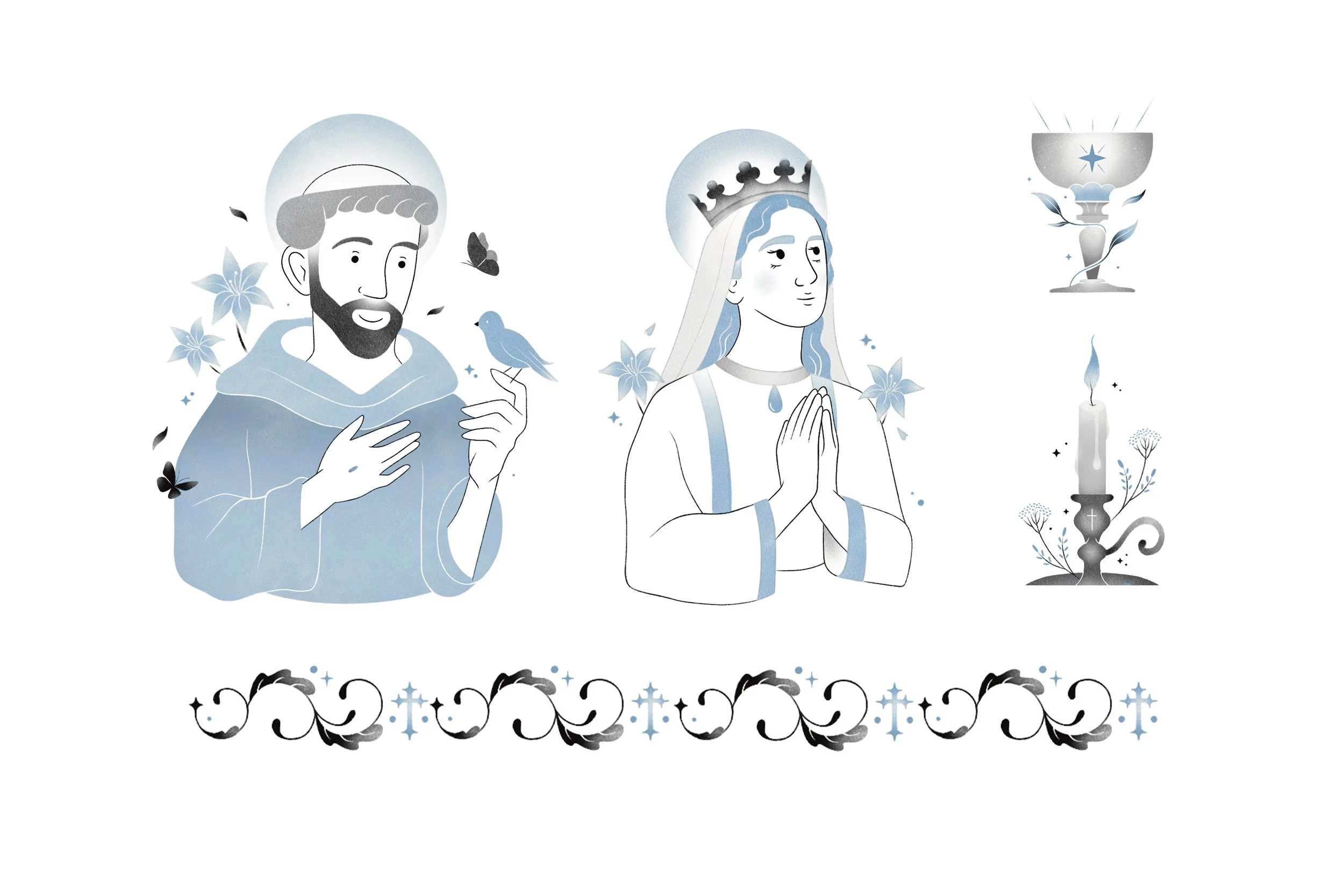 Interior illustrations by Anna Payan for Un Santo Para Cada Dia, Penguin Random House