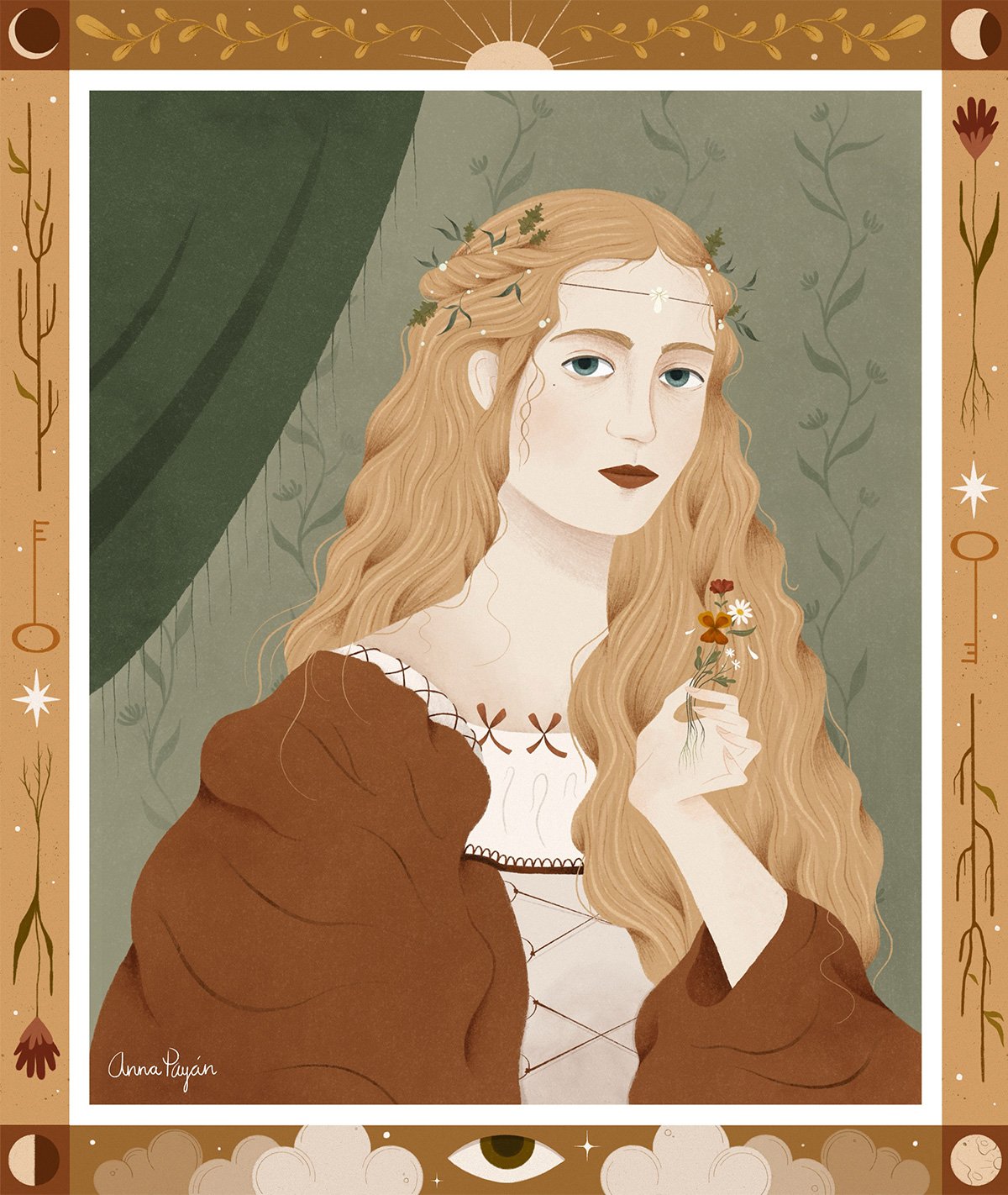 Portrait of Lucrecia Borgia, editorial illustration by Anna Payan 