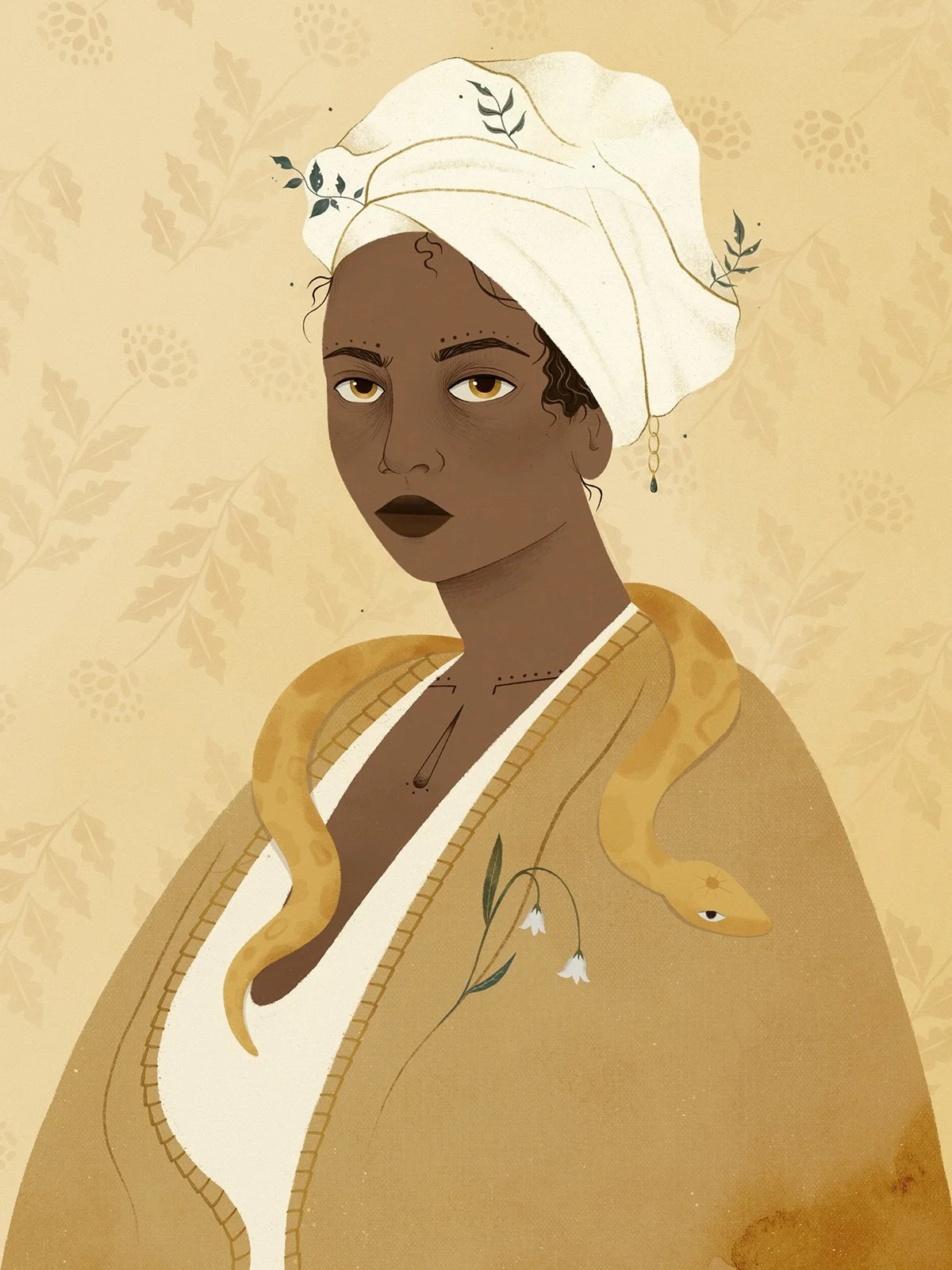 Portrait of Marie Laveau, editorial illustration by Anna Payan 