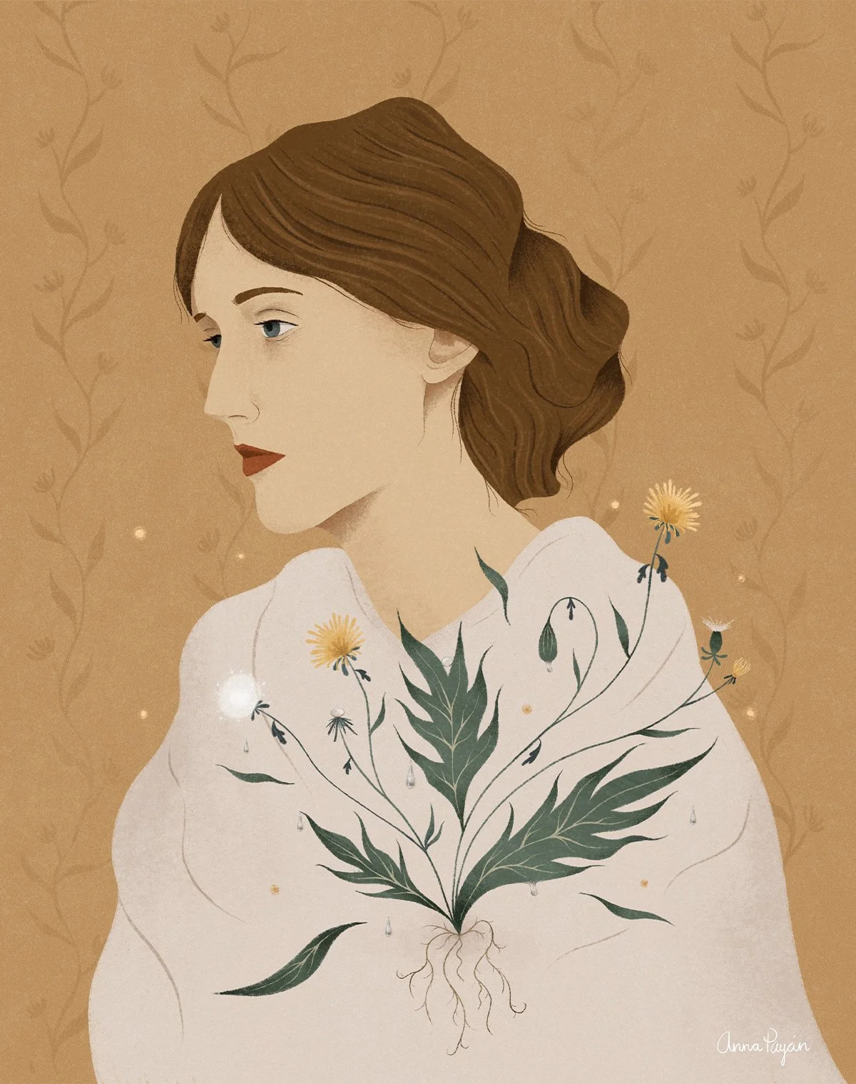 Portrait of Virginia Woolf, editorial illustration by Anna Payan 