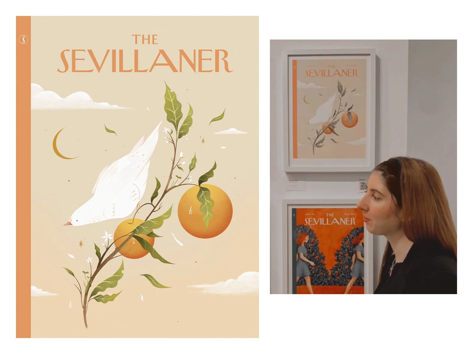 Anna Payan and her illustration for The Sevillaner. The cover number 28