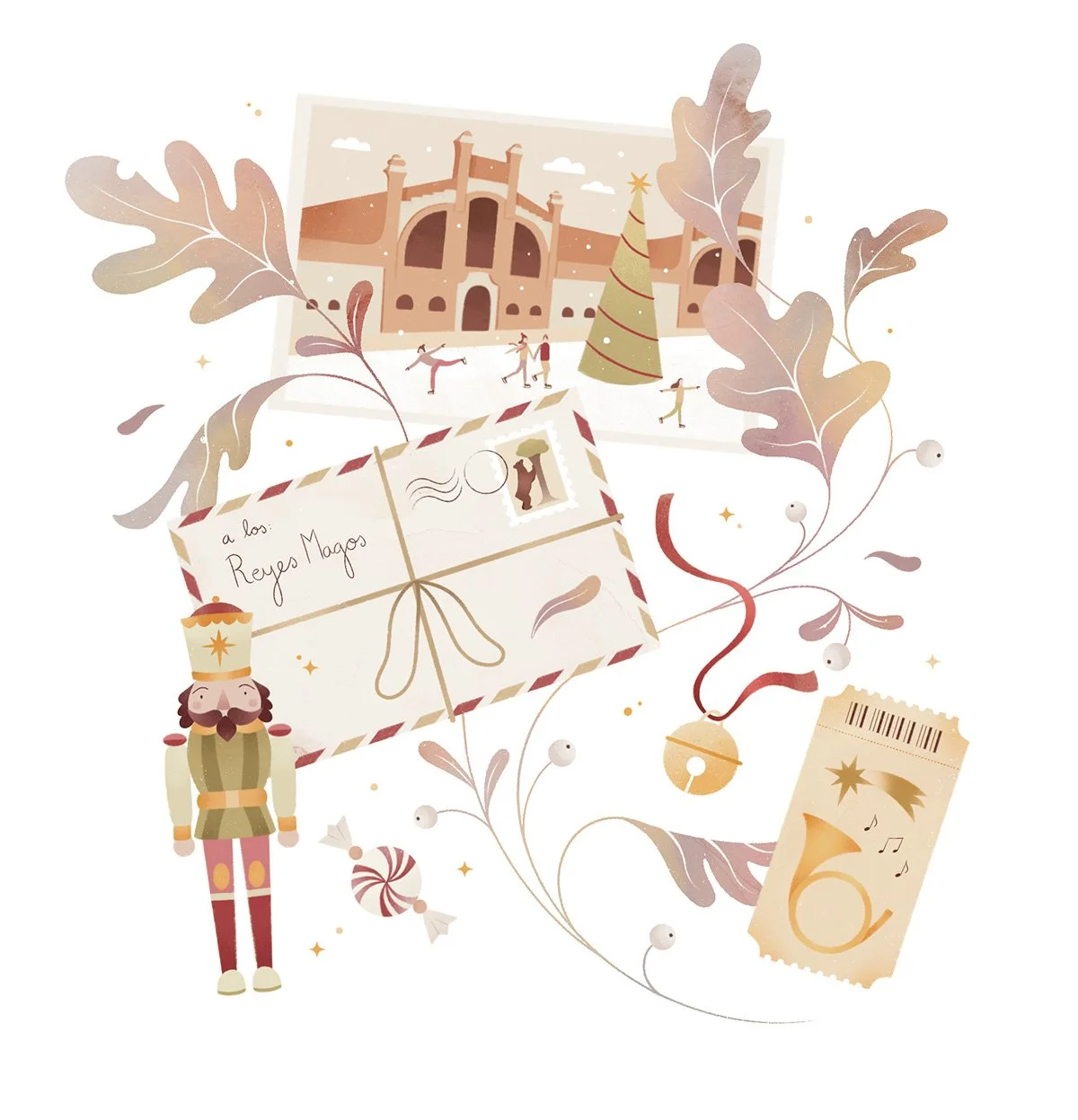 Anna Payan illustration for Eme21 Magazine, about Christmas in Madrid