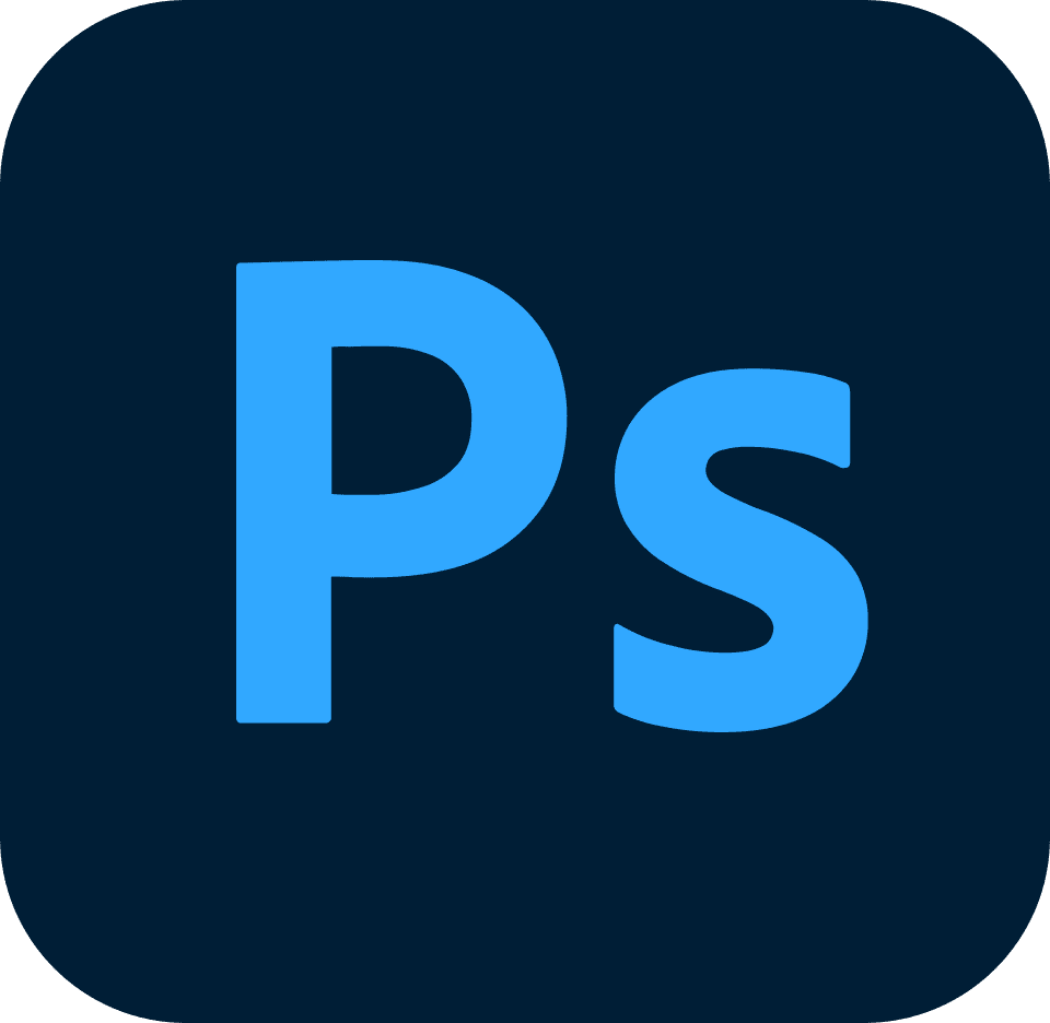 Icono de Adobe Photoshop con fondo oscuro y letras azules 'Ps'.