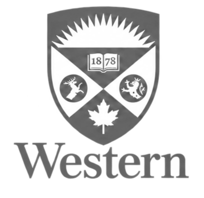 A shield emblem with a white sunburst background, featuring a book with the year 1878, a deer and a stag, and a maple leaf, with the word 'Western' below.