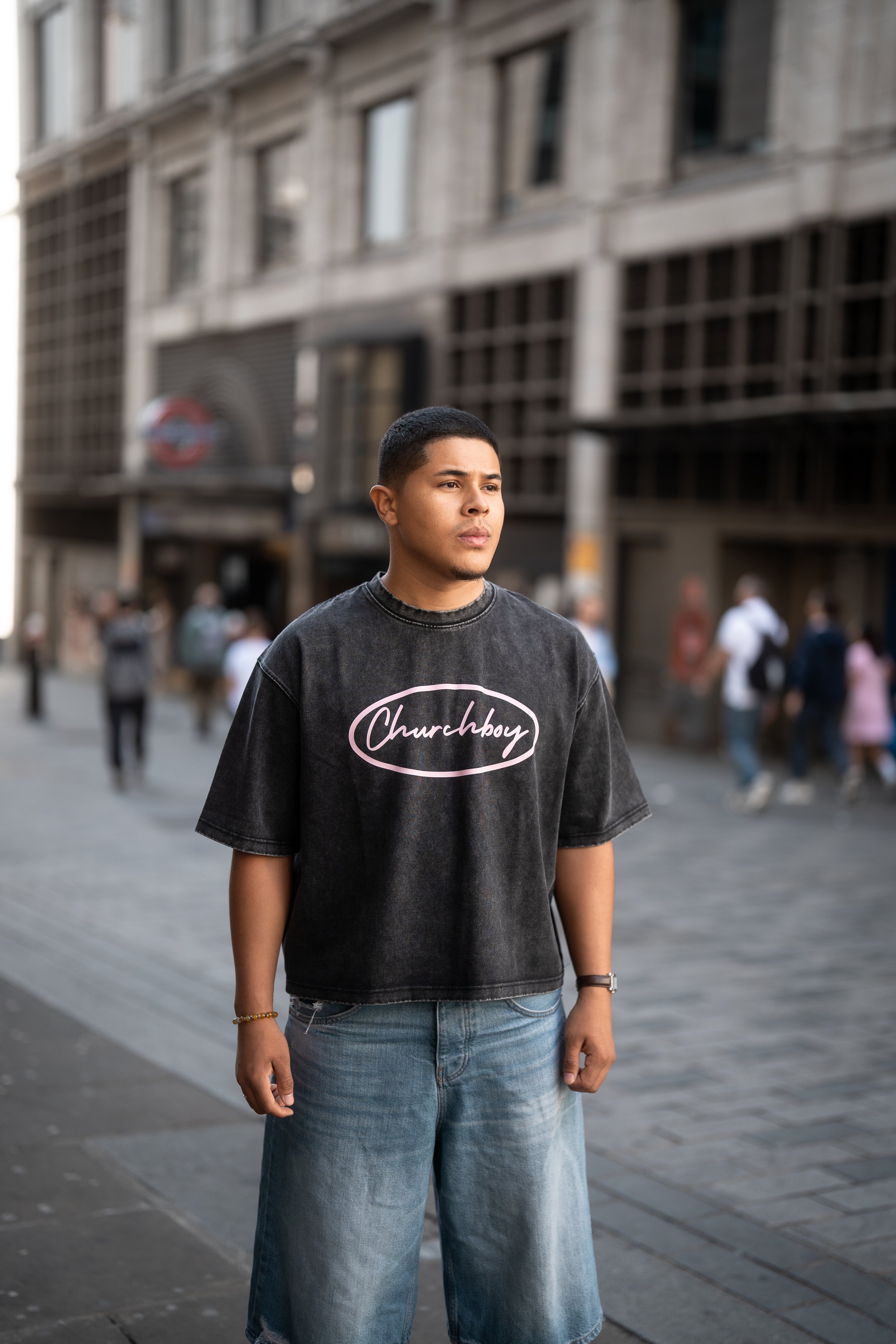 Churchboy Acid Wash Tee – Charcoal / Pink
