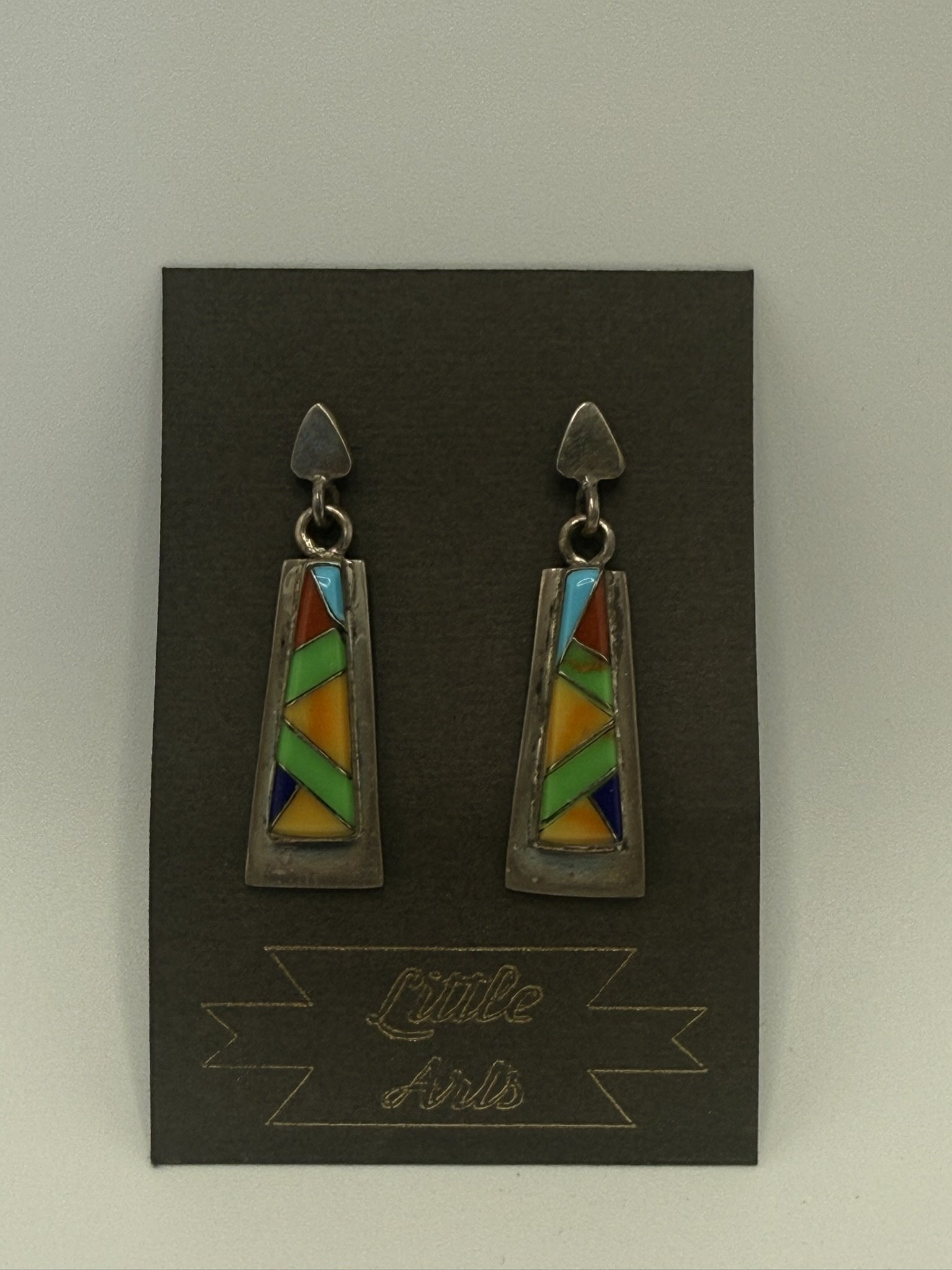Sterling Silver Inlaid Earrings by Navajo Artist Alyce Tso