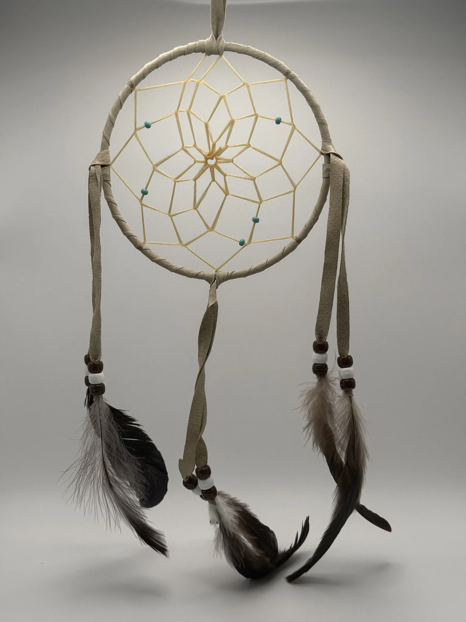 Genuine Navajo Hand-Made Artisanal Dream Catcher - 5 Inch - Tan