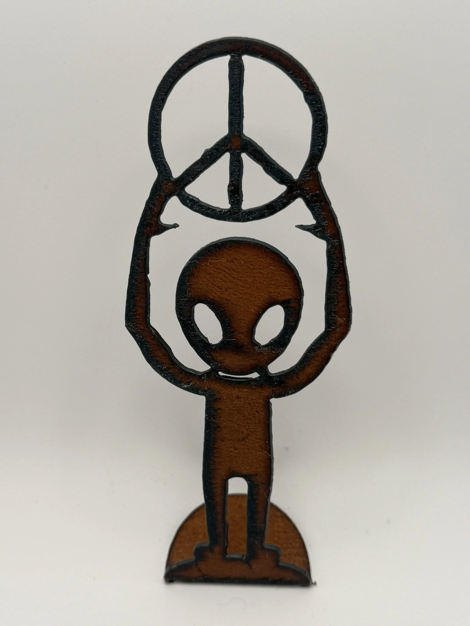 Locally Handcrafted Iron Art Alien Peace Sign - 7 Inches