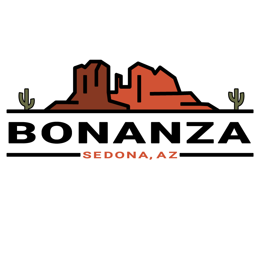 Stylized illustration of a desert landscape with two cacti and rock formations, labeled 'Sedona, AZ'.