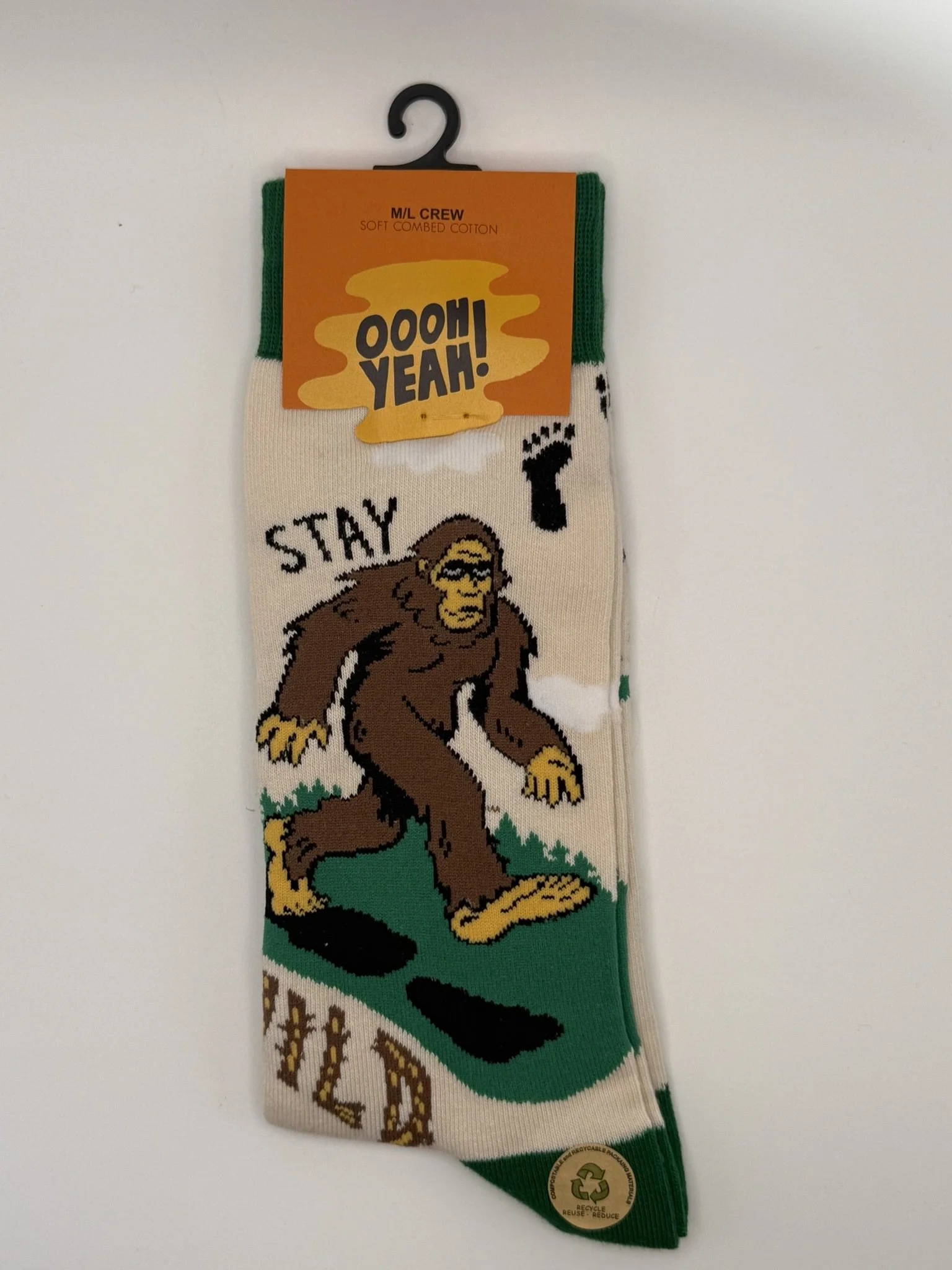 "Stay Wild" Funny Bigfoot Socks Size 8-13