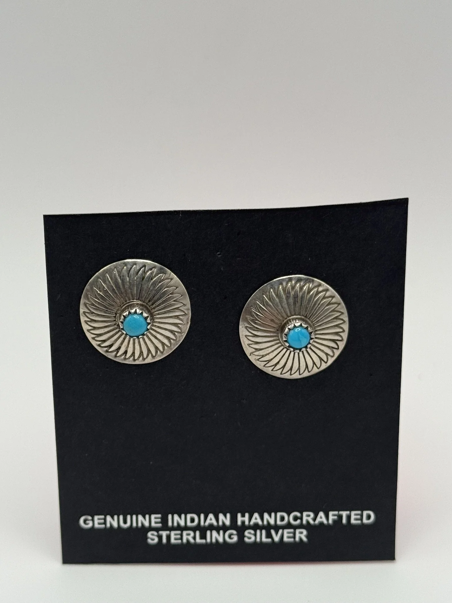 Sterling Silver Concho Style Stud Earrings with Sleeping Beauty Turquoise