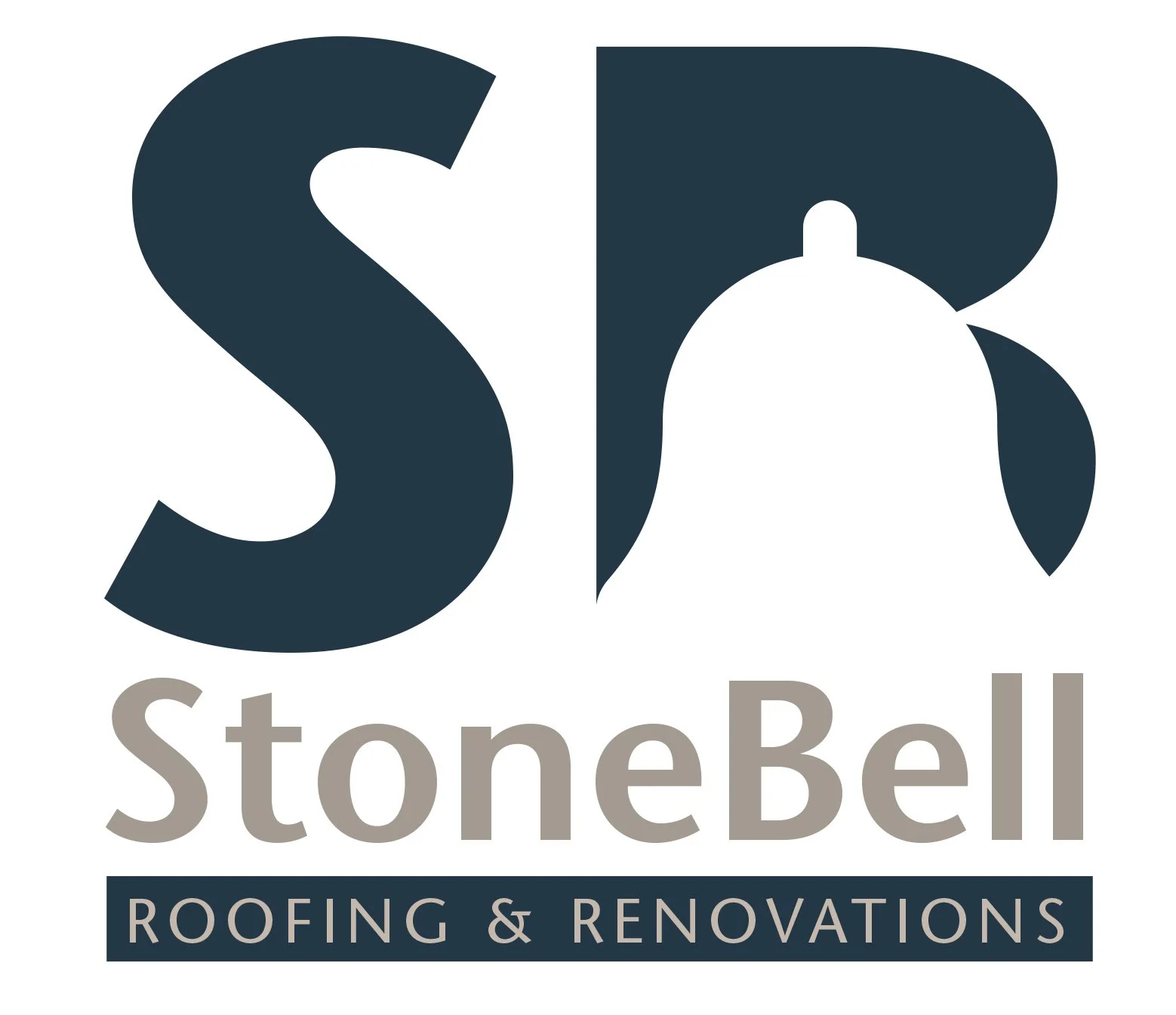 StoneBell Roofing & Renovations logo with a stylized 'S' and 'B' in dark blue and gray text.