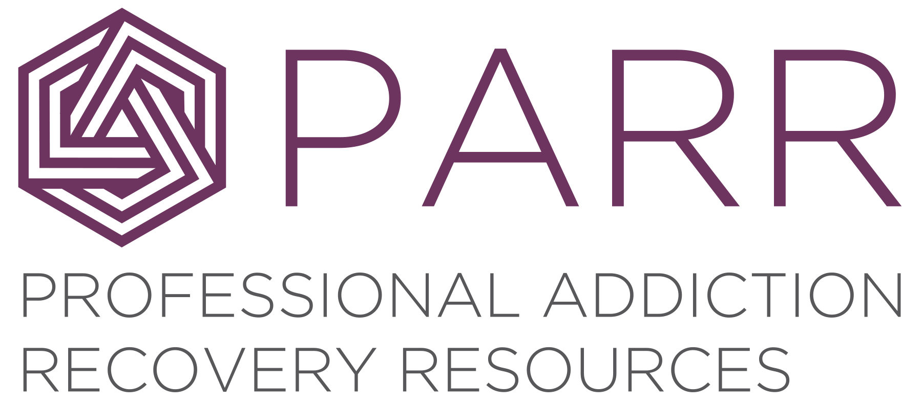 Logo for Parr Professional Addiction Recovery Resources, featuring a geometric purple symbol and text.