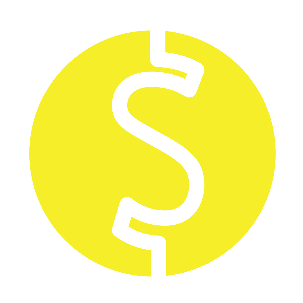 A yellow circle with a black dollar sign in the center and a small black line at the top.