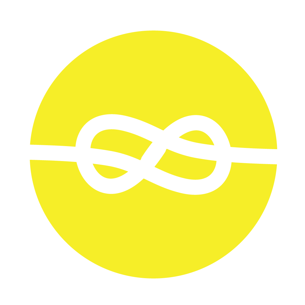 A graphic of a black tie knot on a yellow circular background.