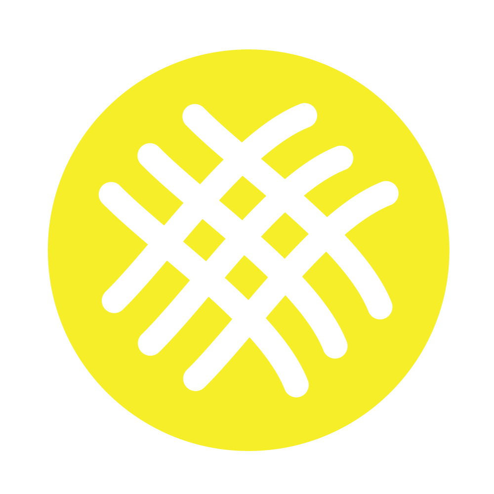 A black and yellow circular symbol resembling a pollen or virus icon with crossing lines inside.