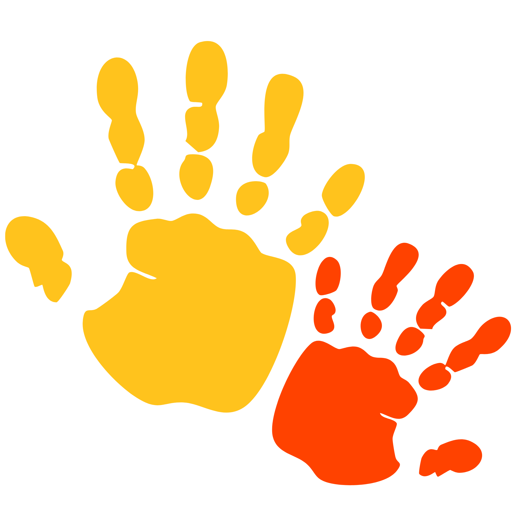 Colorful paint splashes in orange and red, graphic for Little Paws Occupational Therapy for Kids