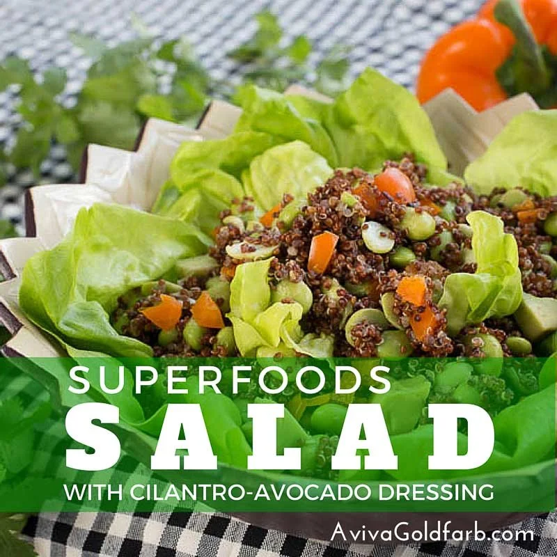 Bursting with Flavor: Superfoods Salad with Cilantro-Avocado Dressing
