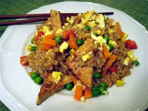 Let Me Convert You from Meat: Crispy Tofu Triangles with Fried Rice
