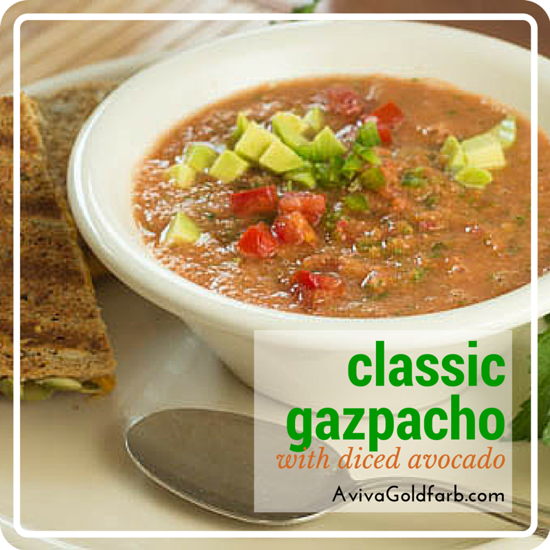 Classic Gazpacho Recipe with Diced Avocado (Cold Vegetable Soup)
