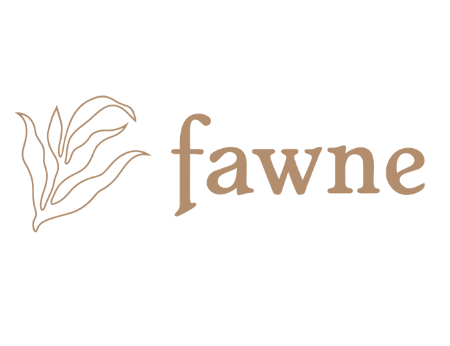 Logo with an abstract drawing of flowers and the word "fawne" in lowercase letters