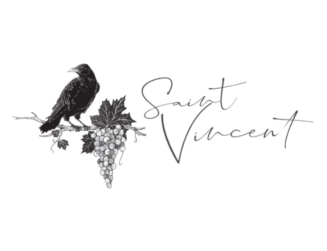 A decorative sign with a black bird perched on a grapevine cluster and the words 'Sweet Mountain' in cursive script.
