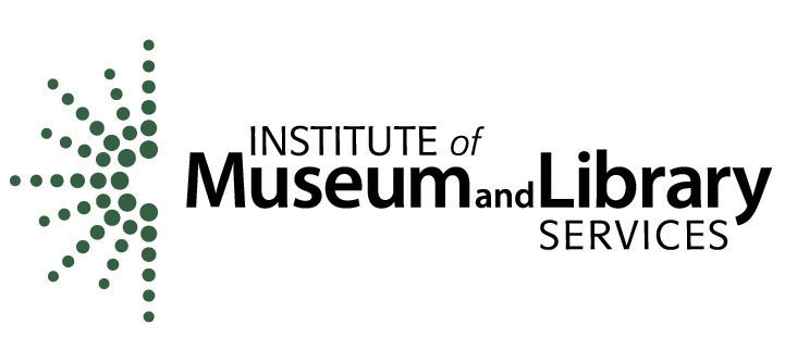 Logo for the Institute of Museum and Library Services with green dotted design on the left and black text.