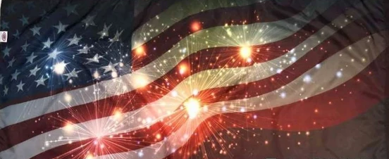 American flag with fireworks creating a celebration atmosphere