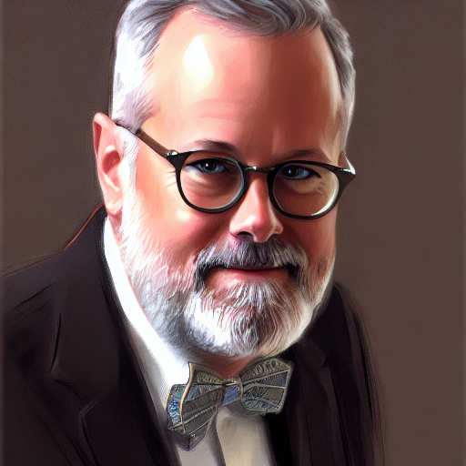 A portrait of an older man with gray hair and a beard, wearing glasses, a black tuxedo, and a bow tie, smiling at the camera.