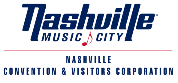 Logo for Nashville Music City Convention and Visitors Corporation, featuring the word 'Nashville' in large stylized text with a musical note, and the words 'Music City' and 'Convention & Visitors Corporation' underneath.