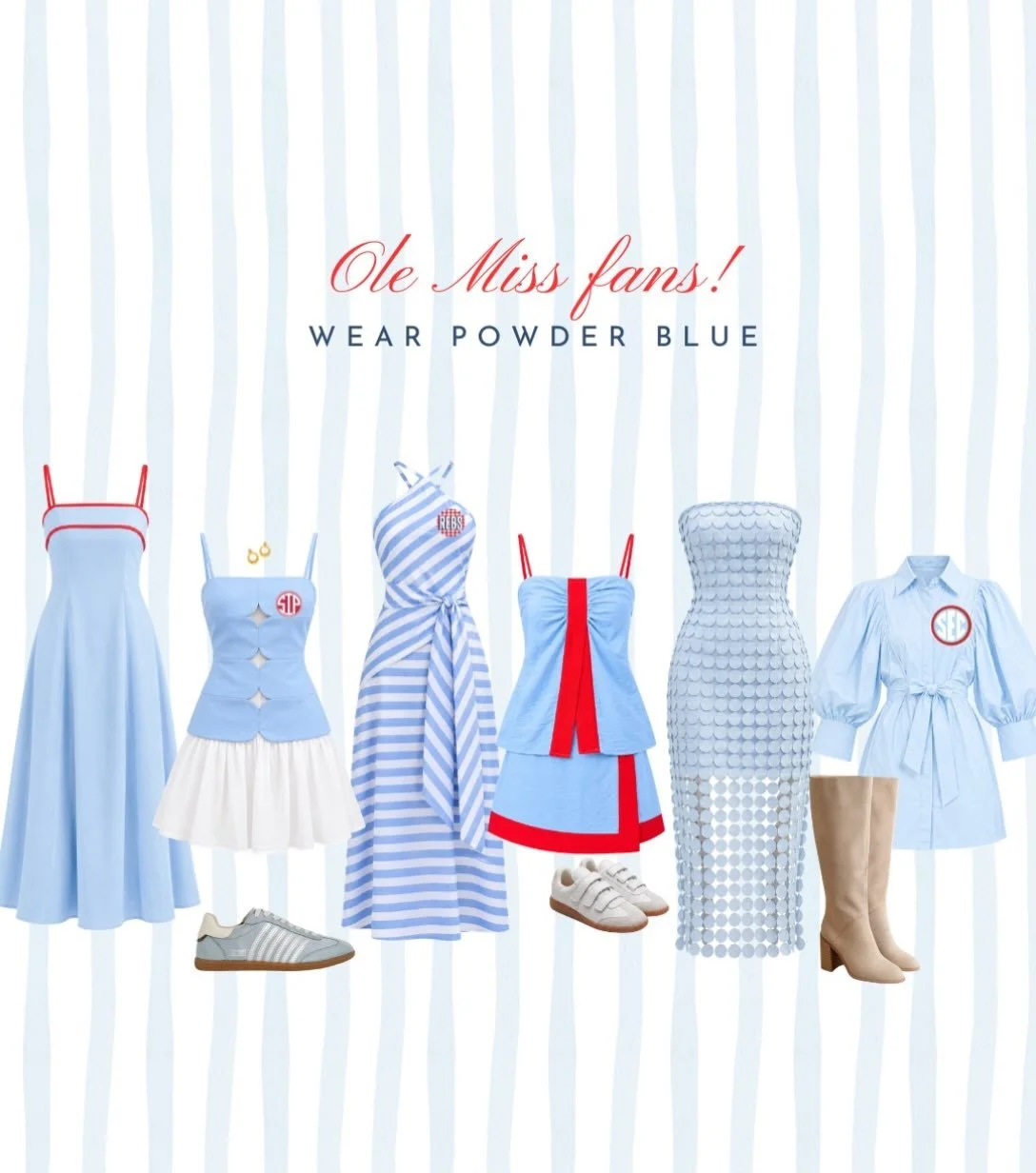Come shop for your powder blue game day outfit!!🩵🏈 so many options! Open 11-6 in 📍Oxford, MS! 405 S Lamar BLVD☺️