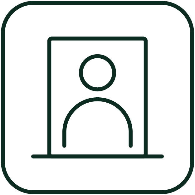 Icon of a person in a square, resembling a user profile.