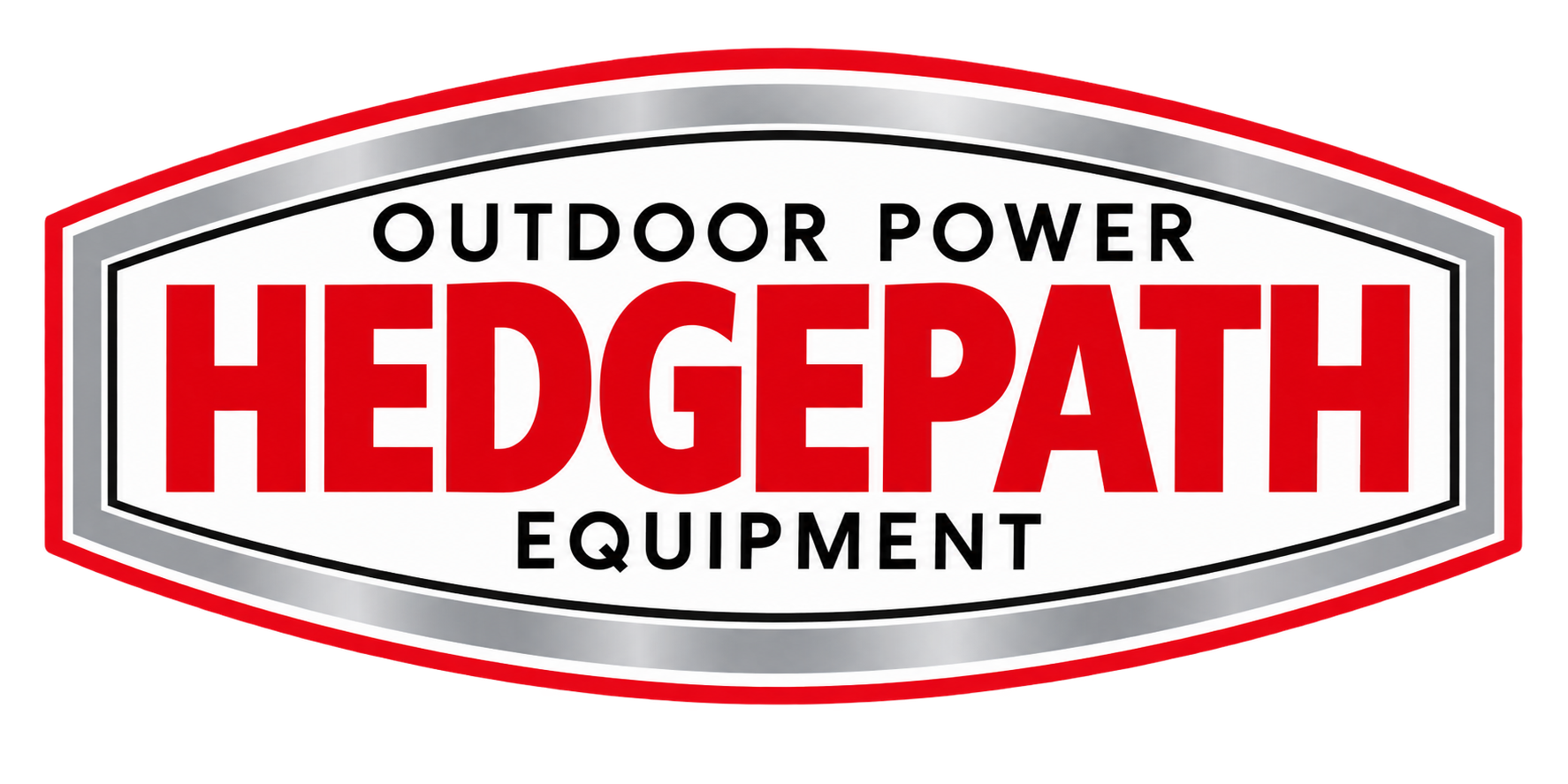 Hedgepath Equipment outdoor power equipment logo with red, black, white, and gray colors.