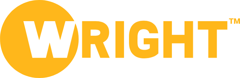 Logo with large white letter 'W' inside a yellow circle followed by the word 'RIGHT' in bold orange letters.