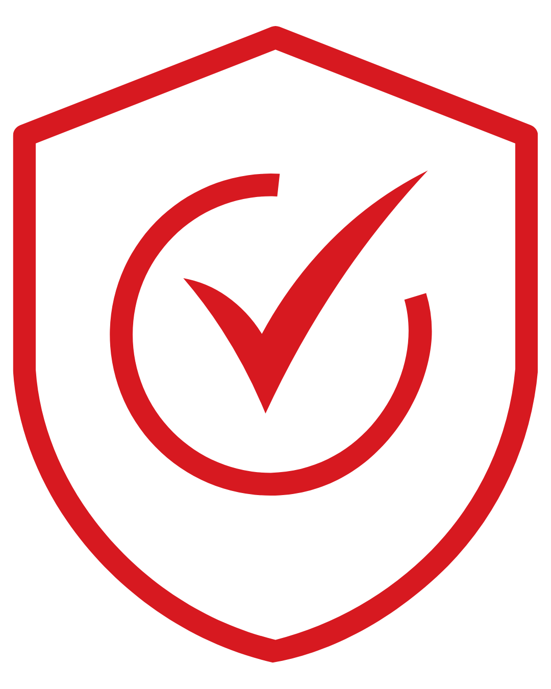 Red shield with a check mark inside, symbolizing security or verified status.