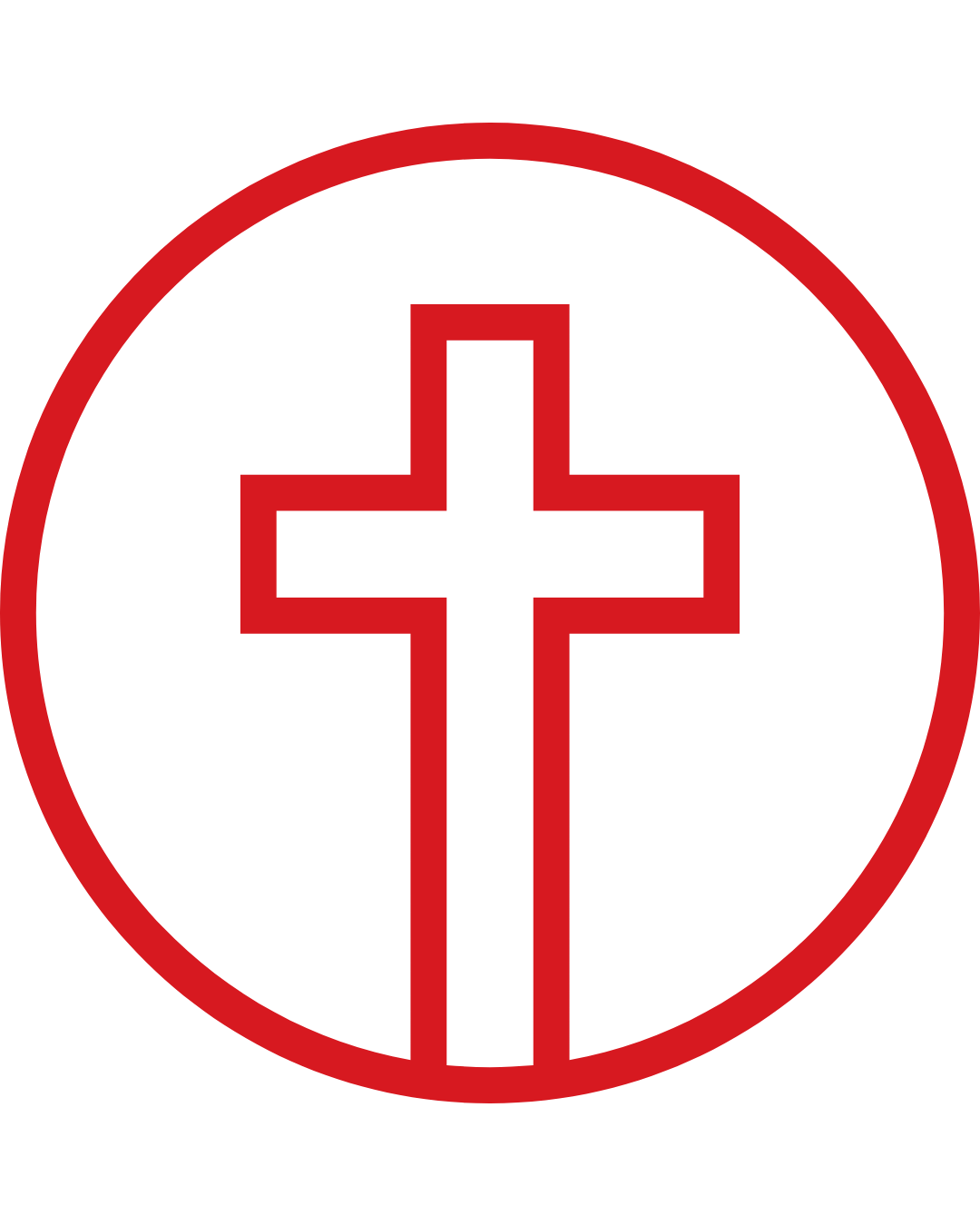 Red cross symbol inside a black circle with a red border.