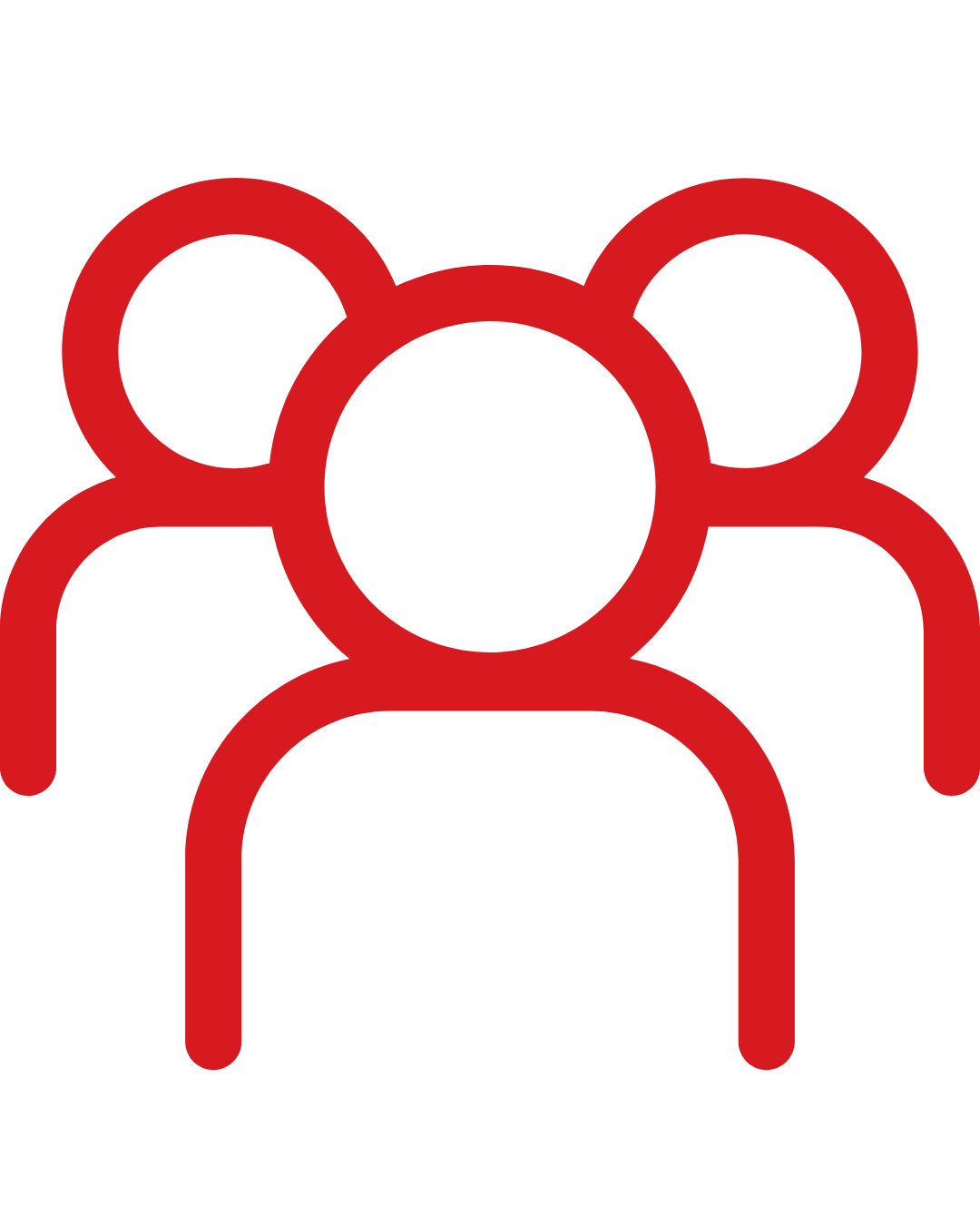 Red outline icon of multiple human figures overlapping each other.