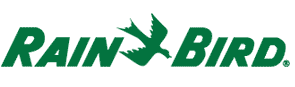 Rain Bird logo with green text and a bird silhouette in between