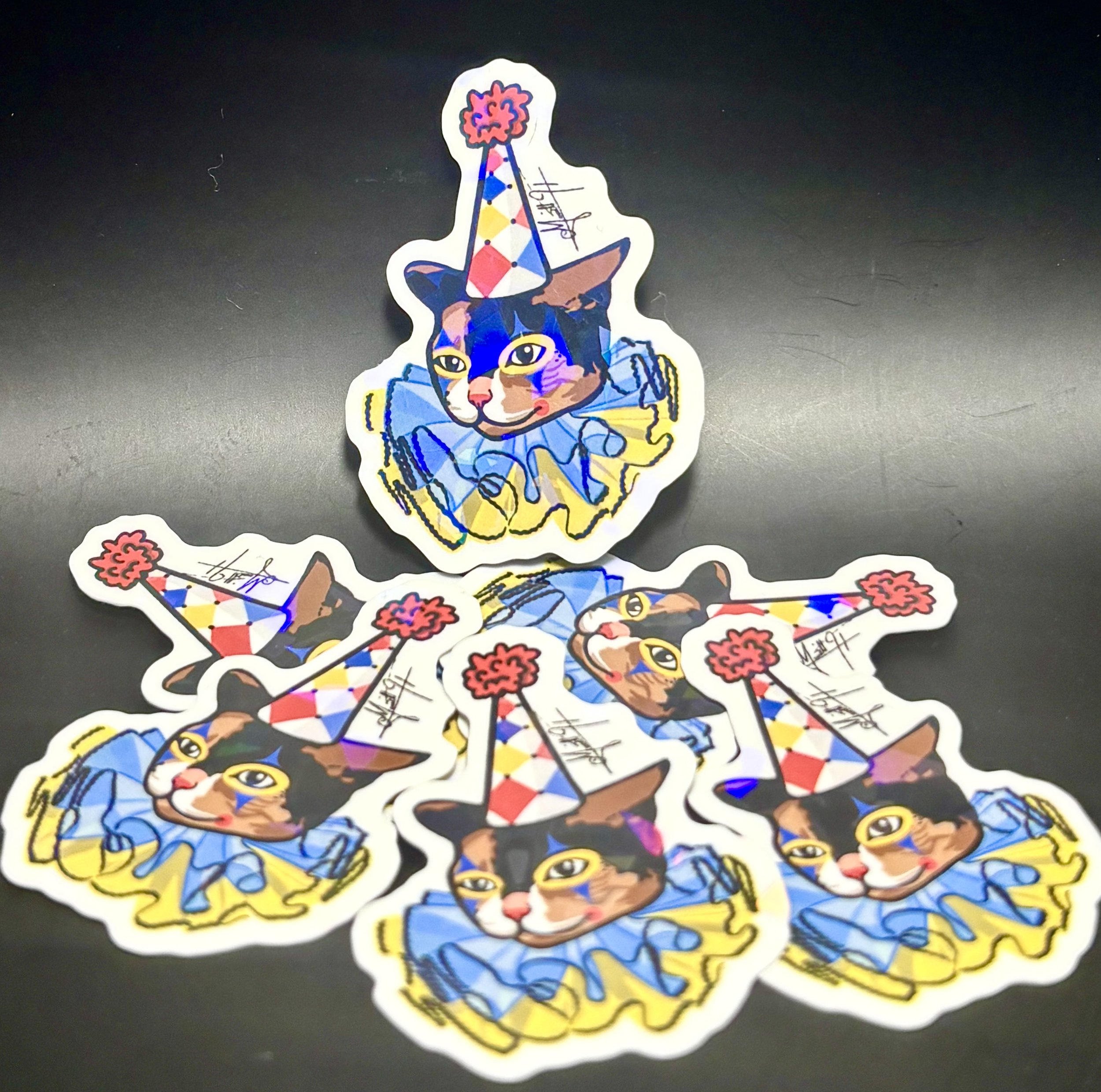Happy Clown Cat 2” Holographic Vinyl Sticker