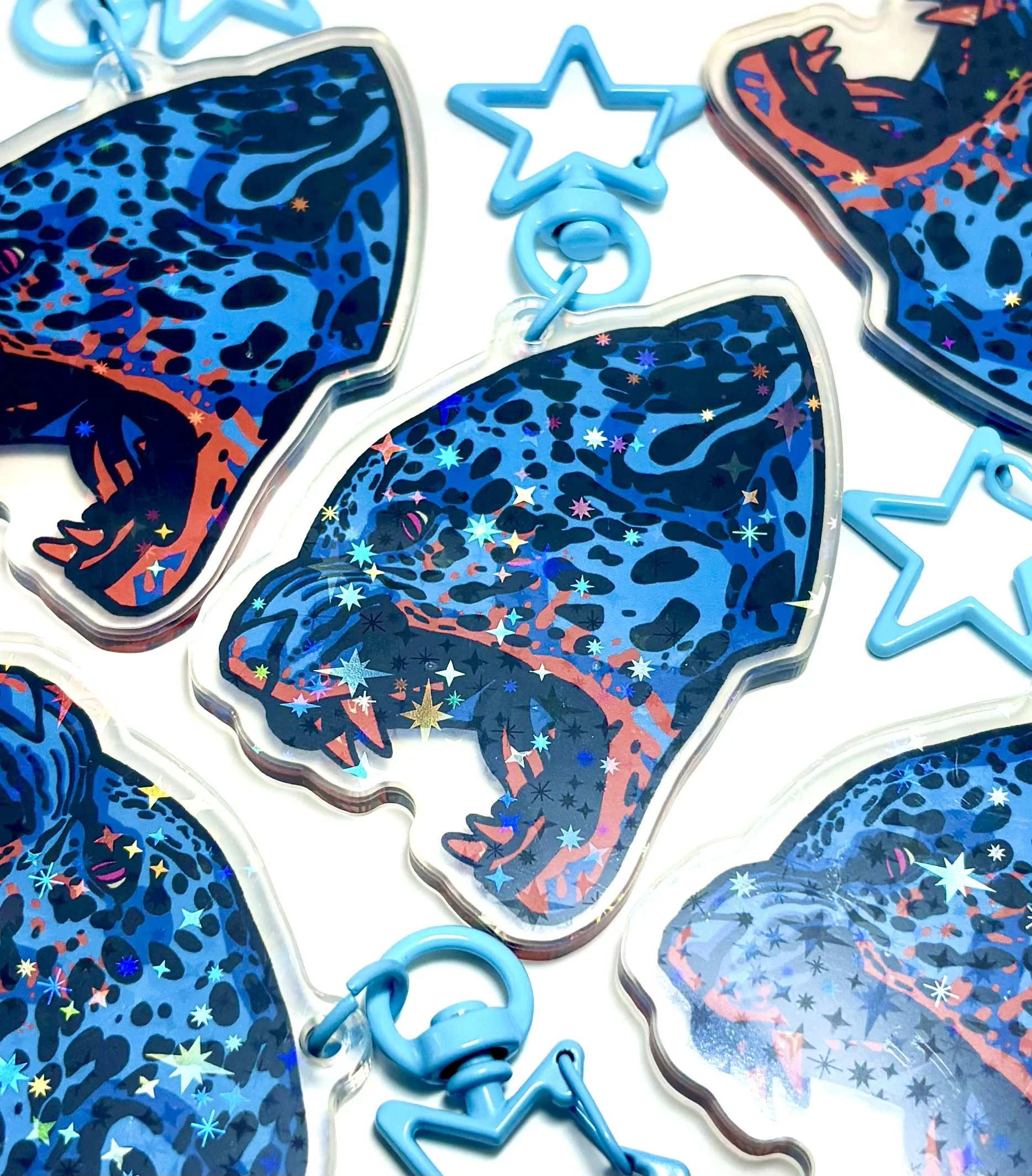 Blue Leopard Head Keychain
