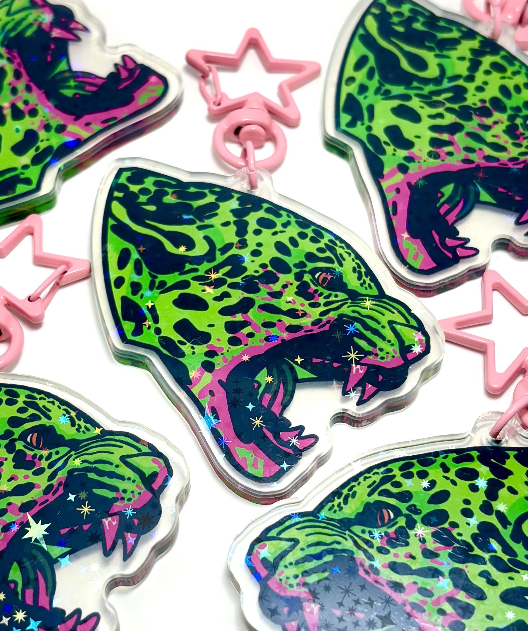 Green Leopard Head Keychain