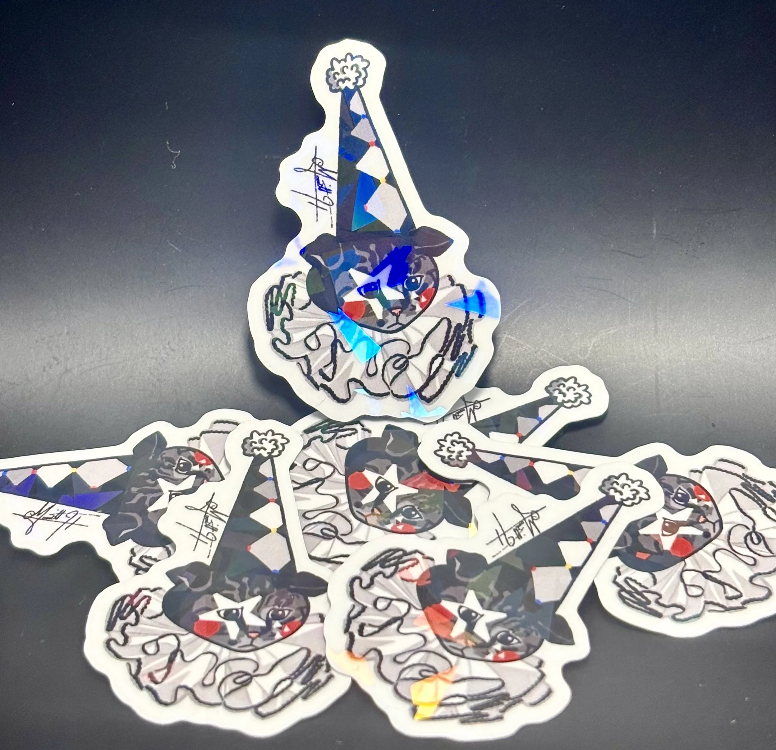 Sad Clown Cat 2" Holographic Vinyl Sticker