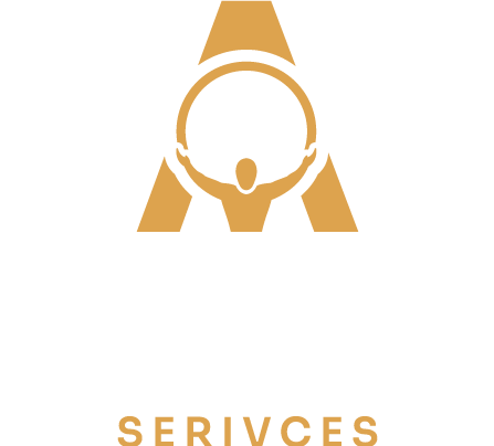 A logo with a stylized figure holding a mirror or circular object, above a large 'A' and the text 'ATLAS SERVICES'.