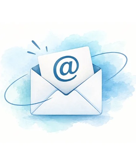 Buzón de correo con una carta que tiene el símbolo @.