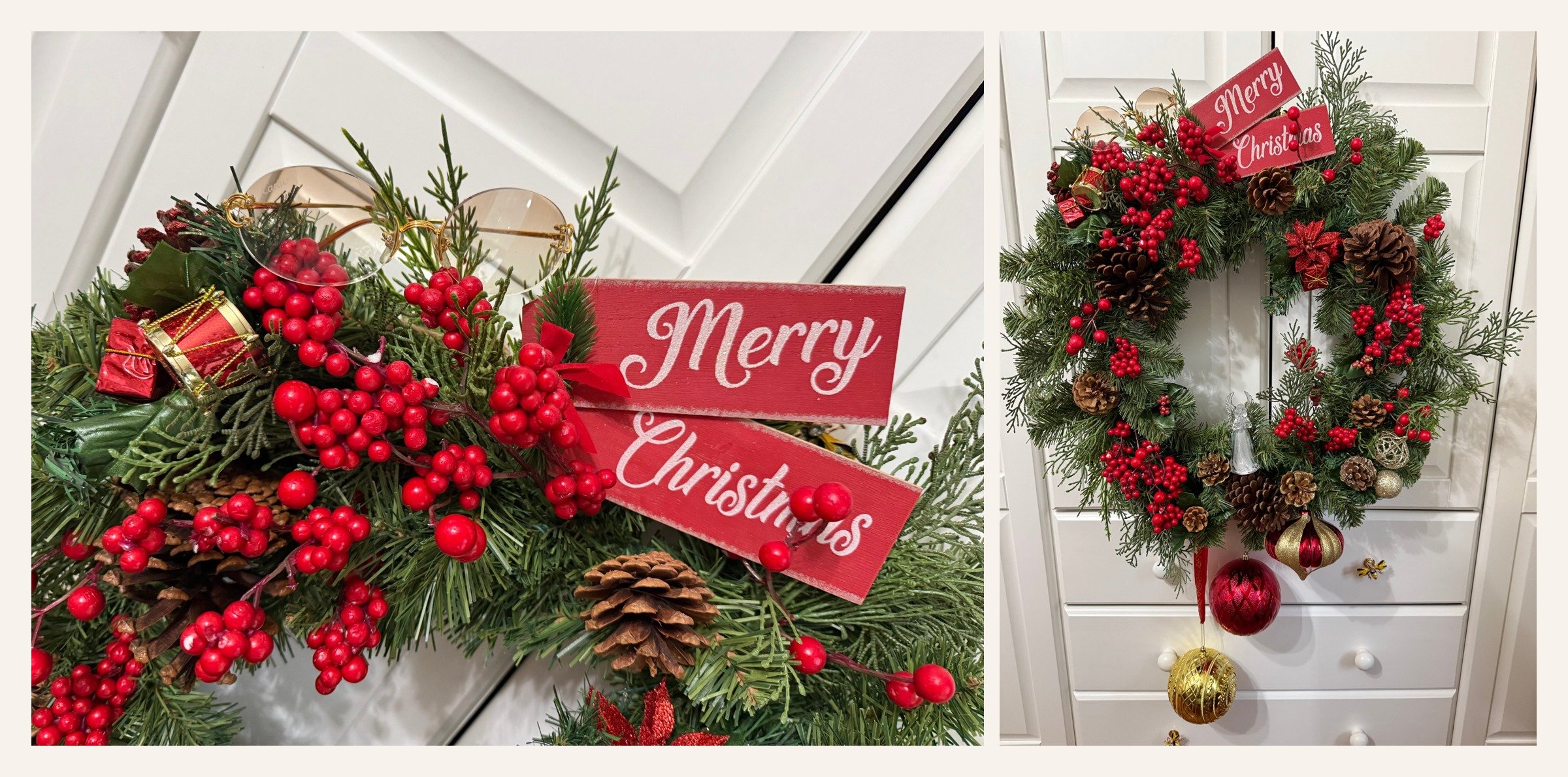 Hand made Christmas wreath with Cartier glasses