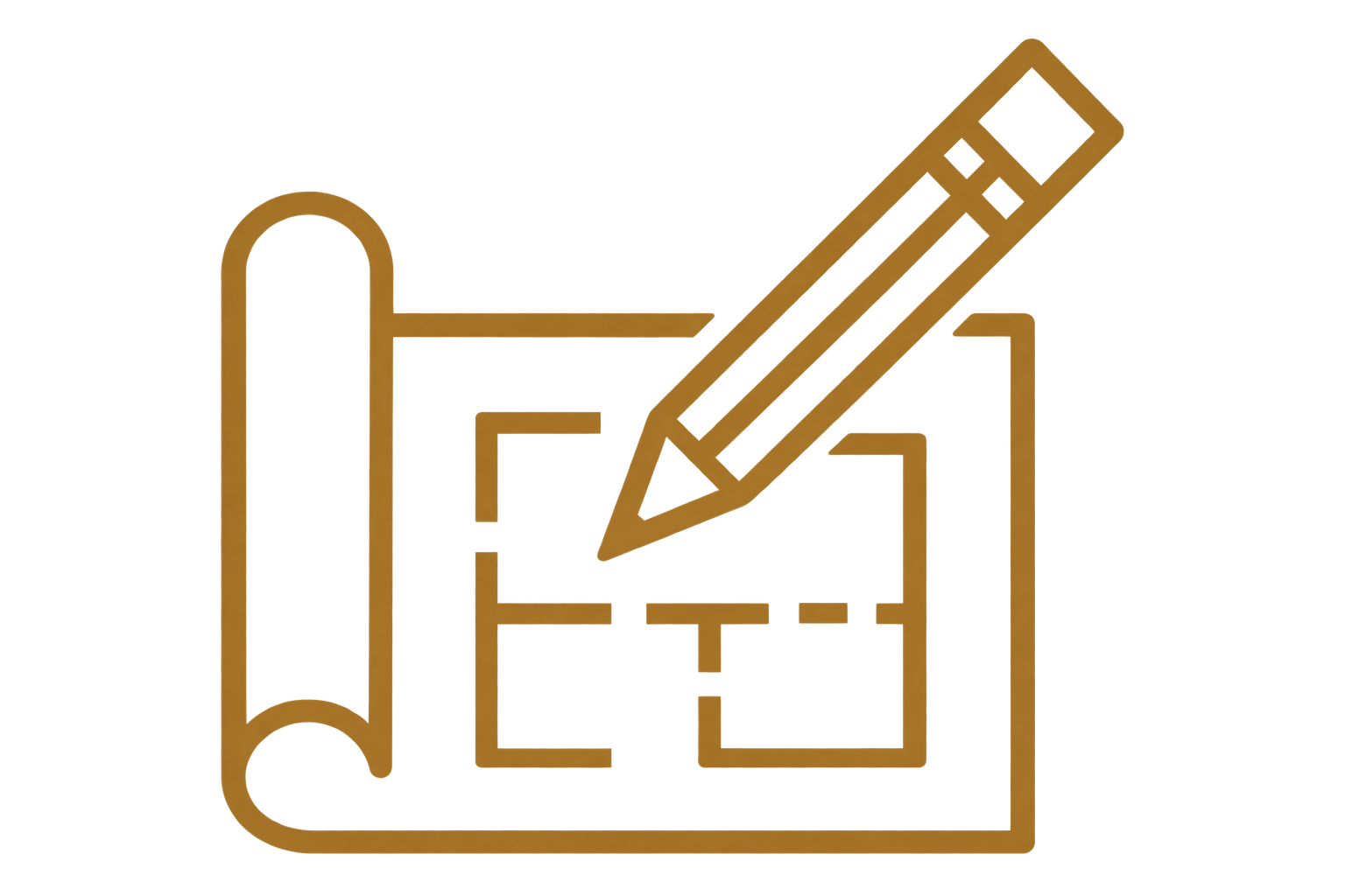 A blueprint of a floor plan with a pencil above it.