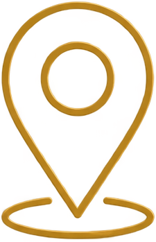 A stylized map pin marker with a gold outline and red and yellow fill inside.