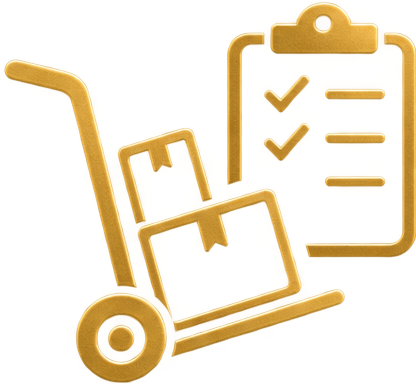 Golden shopping cart with a checklist clipboard.